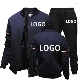 Men's Tracksuits Custom Your Logo Autumn Winter Tracksuit Zipper Jacket & Sweatpants Two Piece SetMale Causal Outfits Sportswear