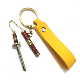 Keychains Bsarai One Piece Roronoa Zoro Sandaionikitsu Shuusui 6cm/2.36in Cosplay Sword Model Key Chain Ring PU Belt