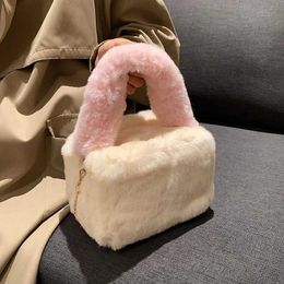 Winter New Colour Contrast Handbag Cute Soft Faux Fur Chain Crossbody Bag for Women Female Girl Small Box Phone Purse 220923
