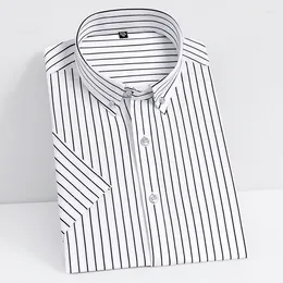 Men's Dress Shirts 2024 Spring Summer Male Striped Shirt Business Non-Ironing Elastic Slim Casual Short Sleeve Social Work Clothes