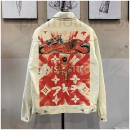 Men's Jackets designer Broken hole trendy denim jacket men's and women's short sleeved printed versatile cartoon distressed top GEGD