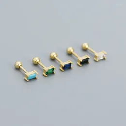 Stud Earrings Uniorsj 925 Sterling Silver Turquoise Small Square Coloured Zircon Screw Bead For Women Piercing Jewellery