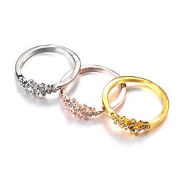 Band Rings Rhinestone Inlay Rings 9 Drills Alloy Rose Gold Sier Plated Engagement Wedding Ring Jewellery Women Valentines Day Fashion G Dh7Qy