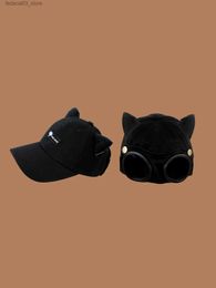 Ball Caps Autumn and Winter Unisex Solid Color Sunglasses Cat Ear Baseball Cap Fun Hat Double-sided Wear for Couples Duck Tongue Q240116