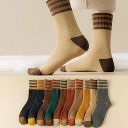 Women Socks 2024 Autumn Winter Women's Striped High Quality Thickened And Velvet Warm Comfortable Loop Snow 5 Pairs