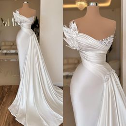 2024 sexy simples sereia vestidos de casamento africano sem alças contas de cristal pérolas sem mangas cetim vestidos de novia vestidos de noiva trem varredura