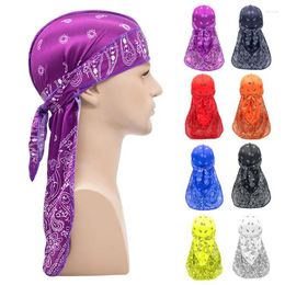 Lenços Floral Impresso Headband Poliéster para Mulheres Acessórios de Cabelo Mens Long Tail Pirate Cap Bandana Turban Unisex Headwear