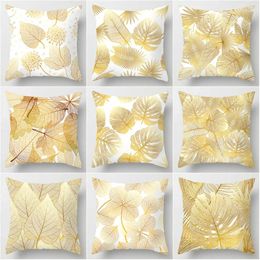 Pillow Golden Flower Leaf Pattern Pillowcase Polyester Fiber Soft Home Decoration Sofa Cover 18 X Inch 45 Cm