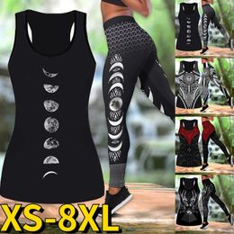 2023 Spring High Waist 2 Piece Yoga Summer Women Round Neck Sleeveless Design Prints Activewear Set Suit XS8XL 240115