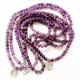 Charm Bracelets Natural Purple Quartz Crystals Stone 108 Mala Beads Necklace Elastic Tibetan Buddhist Bracelet 8mm OM Symbol Earth