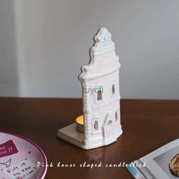 Candle Holders European Style House Shape Ceramic Candle Holder Ornaments Candlesticks Home Decorative Candles Wedding Centrepiece Gifts YQ240116