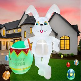 Easter Bunny Inflatable Decorations 59ft Rabbit Balloon Buildin Led Light Glowing Outdoor Yard Garden Decor for Party Holiday 240116