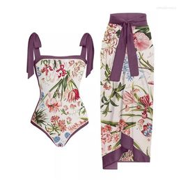 Women'S Swimwear Womens Swimwear Vintage One Piece Swimsuit Floral Print Colorblock And Skirt Holiday Beach Dress Y Designer Bathing Dheyn