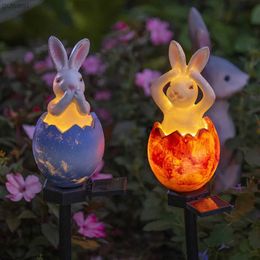 Lawn Lamps Solar Lights Outdoor Garden Decorative LED Resin Rabbit Figurine with Stake Lawn Pathway Lights Landscape for Christmas Patio YQ240116