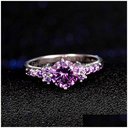 With Side Stones Trendy Gemstones Sier 925 Jewelry Aquamarine Ring For Women Amethyst Blue Sapphire Cocktaill Rings 1562 V2 Drop Deli Dha5J