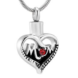 IJD12454 Red Stone Inlay Heart Cremation Pendant Hold Loved ones Ashes Waterproof Stainless Steel Memorial Urn Necklace225u