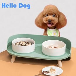 Semi Enclosed Anti Spill Raised Dog Cat Bowl Protects Cats Vertebra Feeds Food and Water in Onedesigh Pet Accessories 240116