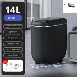 14L Smart Trash Can Automatic Sensor Garbage For Bathroom Kitchen Cube Living Room Recycle Bins Home Accessories 240116