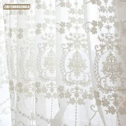 High-grade White Embroidery Flower Screens European Style Voile Tulle Sheer for Bedroom Living Room Windows Curtain Curtains 240115