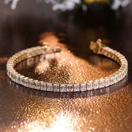 Trendy Emerald Cut Moissanite 10K 14K White Gold Tennis Bracelet Chain The Best Gift To Women Mother