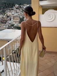 Casual Dresses FSDA Satin Hollow Out Backless Maxi Dress Women Autumn Sexy Spaghetti Strap Elegant Evening Party Beach Outfits