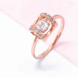 Cluster Rings Sweet Style In Plated 14K Rose Gold 585 Purple Crystal For Women Fashion Simple Engagement Ring Jewelry
