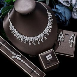 Necklace Earrings Set Ingenious Luxury 4PCS Big Bracelet Earring Ring Cubic Zirconia For Woman Engagement Wedding