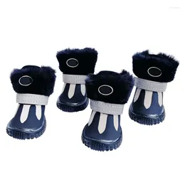 Dog Apparel 4PCS Thicken Snow Boots Waterproof Skidproof PU Leather Winter Warm Protective With Adjustable Reflective Straps