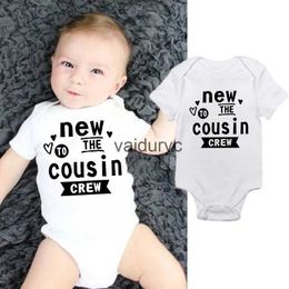 Rompers New To The Cousin Crew Print Newborn Bodysuit Baby Boy Girl Short Sleeve Romper Summer Baby Toddler Clothes Infant Shower Gifts H240508