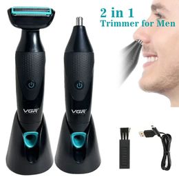 2 in 1 Intimate Pubic Haircut Shaver Lady Sensitive Areas Razor Bikini Trimmer for Men Women-Groin Balls and Nose Hair Trimming 240116