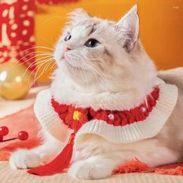 Cat Costumes Adjustable Collar Knitted Dog Year Red Pet With Tassel Soft For Home Travel Bibs