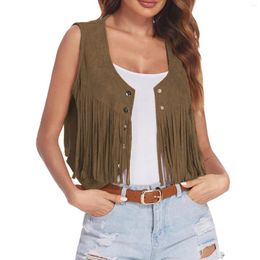 Women's Vests Punk Y2k Streetwear Women Suede Vest Hippie Tassels Jacket Vintage Western Country Cowgirl Fringed Cardigan Waistcoat Tops