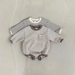 Baby Long Sleeve Bodysuit Autumn Cotton Infant Girl Striped Jumpsuit Toddler Boy Casual Clothes Loose Baby Onesie 0-24M 240116