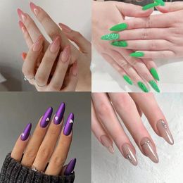 False Nails Wearable Manicure Almond Nail Waterproof Full Cover Pointed Head Tips French Fake Girl