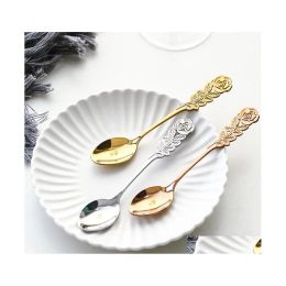 Spoons Soup Spoon Stainless Steel Goldplated Coffee Tea Dessert Meal Fruit Stir Kitchen Dinnerware Tableware Customised Vt1564 Drop Dhinu ZZ