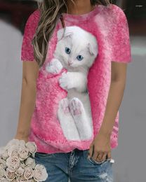 Women's T Shirts Women Summer Tops 2024 Fashion Animal Kitten Print Short-sleeved Loose Round Neck T-shirt Female