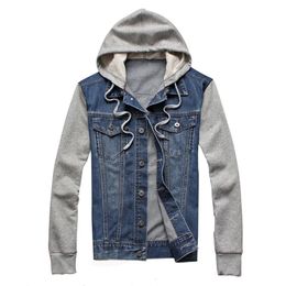 Men Hooded Denim Jacket Mens Casual Jean Jackets Streetwear Cowboy jacket Male Hat Detachable Coat 4XL 5XL 240115