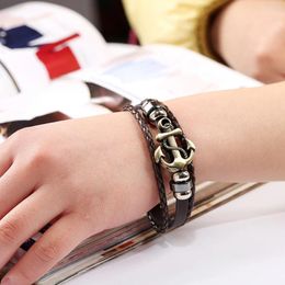 Charm Bracelets Fashion Men Leather Bracelet Stainless Steel Decoration On Hand For Couple Unisex Wrist Chain Jewelry