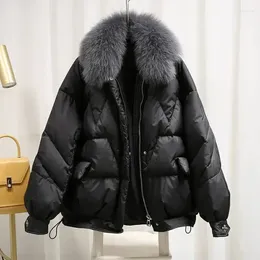 Women's Trench Coats Cotton-padded Fashion Stand-up Collar Detachable Big Fur Short Loose Down Cotton Coat 2024