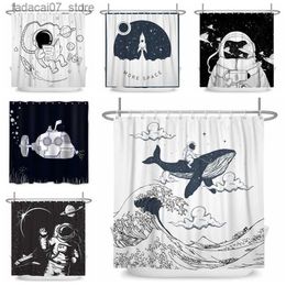 Shower Curtains Bxdcvbz Funny Cartoon Astronaut Shower Curtains For Bathroom Fun Anime Animals Baby Decor Fabric Bath Shower Curtains With Q240116