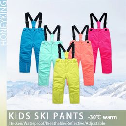 HONEYKING Kids Ski Pants Winter Outdoor Waterproof Warm Ski Trousers Boys And Girls Jumpsuit Overalls Tracksuits Kids Snow Pants 240115