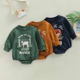 Citgeett Autumn Toddler Baby Boys Girls Sweatshirt Bodysuit Letter Print Casual Long Sleeve Jumpsuit Fall Clothes 240116