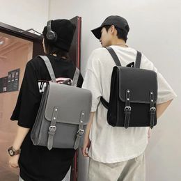 Backpack Women Men Cool Belt Buckle Travel Bag Fashion Square Schoolbag Unisex Small Bookbag Boy Girl Cute