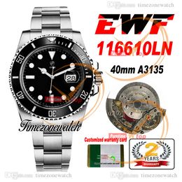 EWF V2 40mm A3135 Cal 3135 Automatic Mens Watch 116610 Ceramics Bezel Black Dial Date 904L Steel Bracelet Super Edition Same Series Card Timezonewatch A3