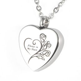 Lily Stainless Steel Memorial Pendant Always in my heart Urn Locket Cremation Jewelry Necklace with gift bag and chain343k