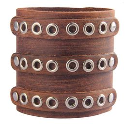 Bangle PU Leather Bracelet Vintage Fashion Three Rows Of Holes Hip Hop Cuff Wrap For Birthday Party Husband Men Women Brother