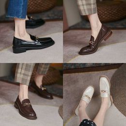Women Dress Shoes Chain Foot Pedal Shoes British Small Leather Women's Flat Heel
