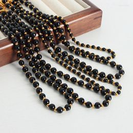 Pendant Necklaces Retro Fashion Personality Black Agate Beaded Titanium Steel Texture OT Buckle Necklace Chain For Women Girls