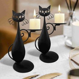 Candle Holders Black Cat Candle Holder for Pillar Candles Led Flameless Candles Retro Musical note Candlestick for Centrepiece Dining Table YQ240116