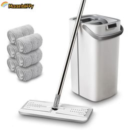 Flat Squeeze Mop and Bucket Free Hand Wash 360° Rotatable Adjustable Cleaning Spin House Accessories Tools 240116